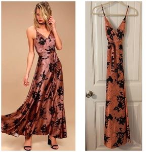 Lulus Tea Gardens Rusty Rose Floral Satin Maxi Dress XXS